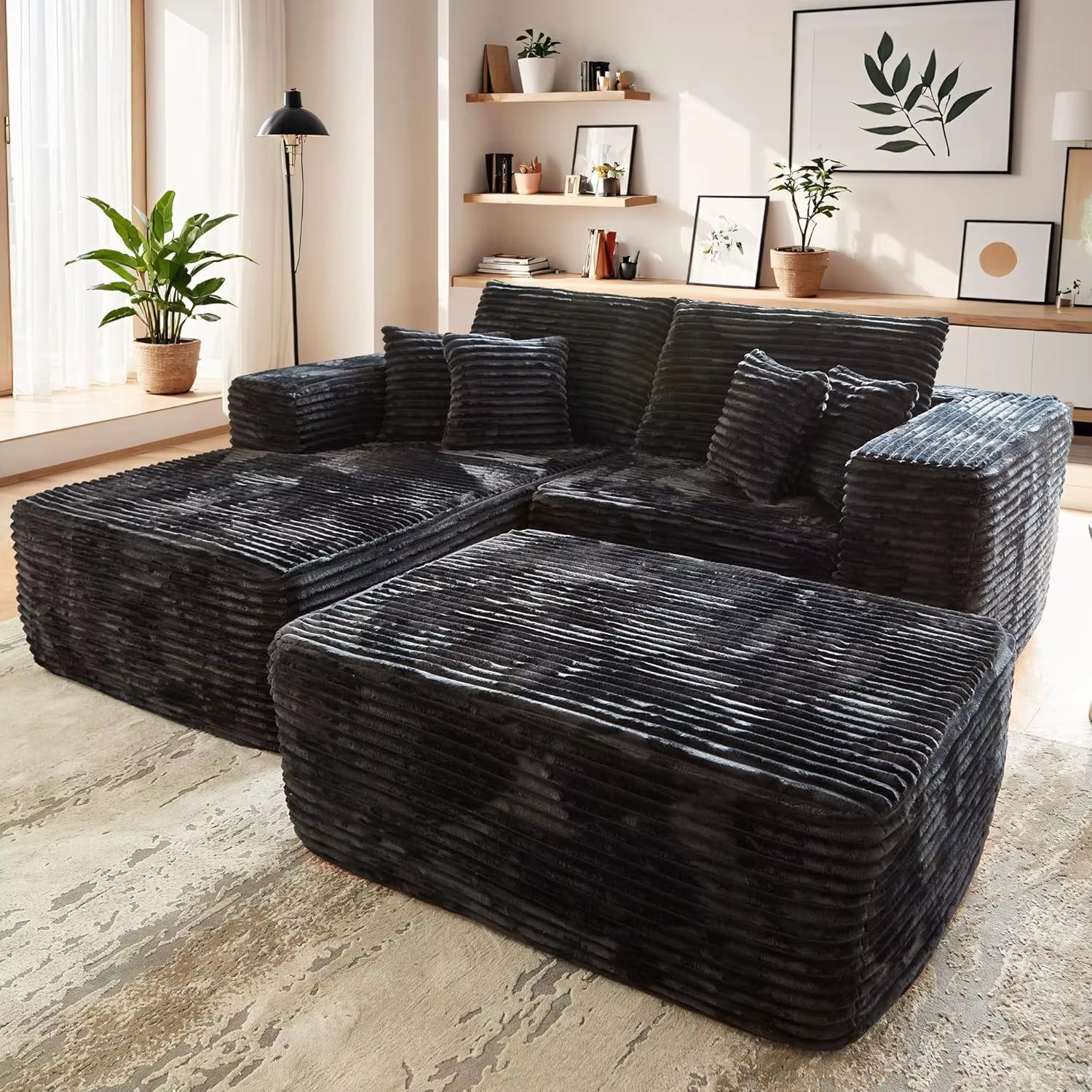 80" Cloud Sectional Couch Sofa Bed,Luxury Deep Seat Plush Corduroy Lounge Oversized Chaise Lounge Sofa Indoor